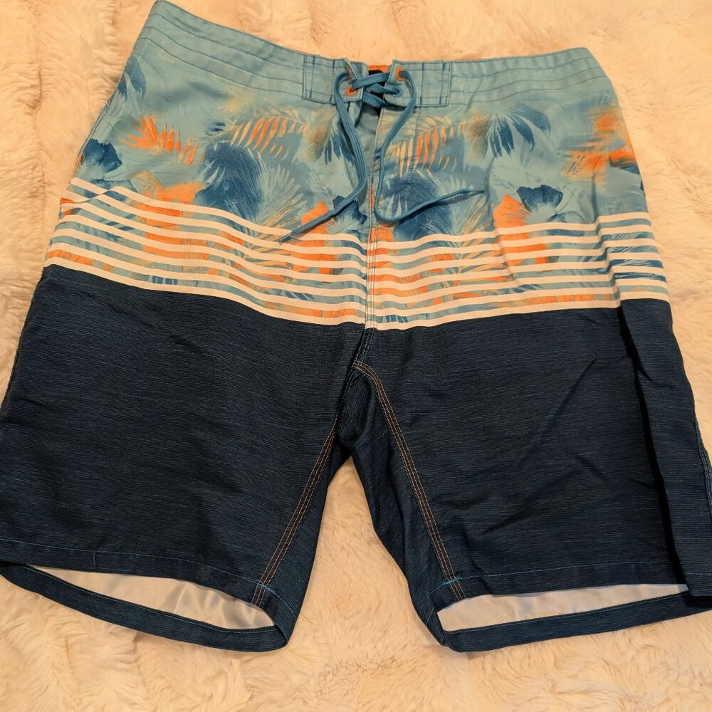 Burnside Men’s Boardshorts | Blue Tropical Stripe | Size 34
